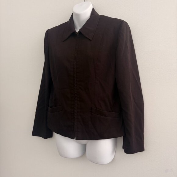 Liz Claiborne Collection Zip Jacket | Chocolate Brown | Petite 8 | Y2K Era - Picture 2 of 10